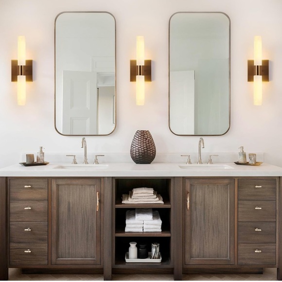 Modern Wall Sconces, Set of 2 Brushed Brass Gold, Frosted Glass Shade, 36 cm - Picture 4 of 7